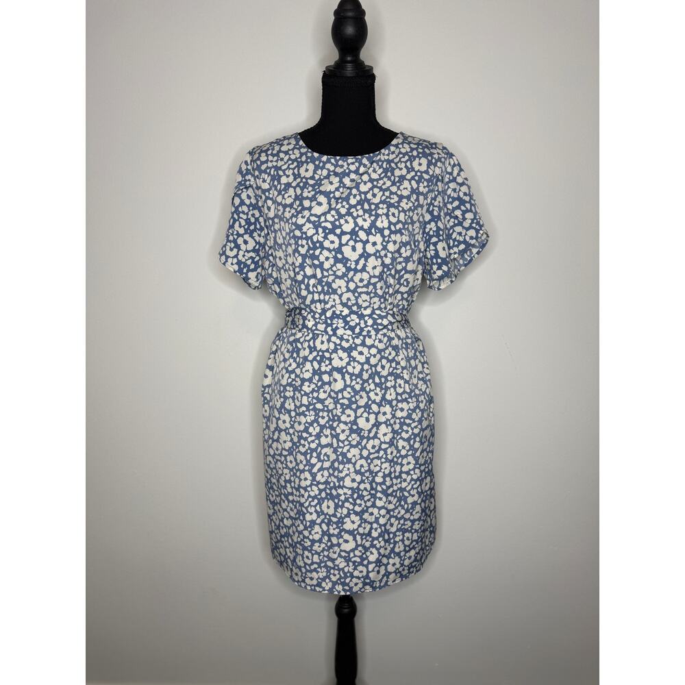 Blue Floral Flutter Sleeve Sheath Dress Spring Garden Party Brunch Large
